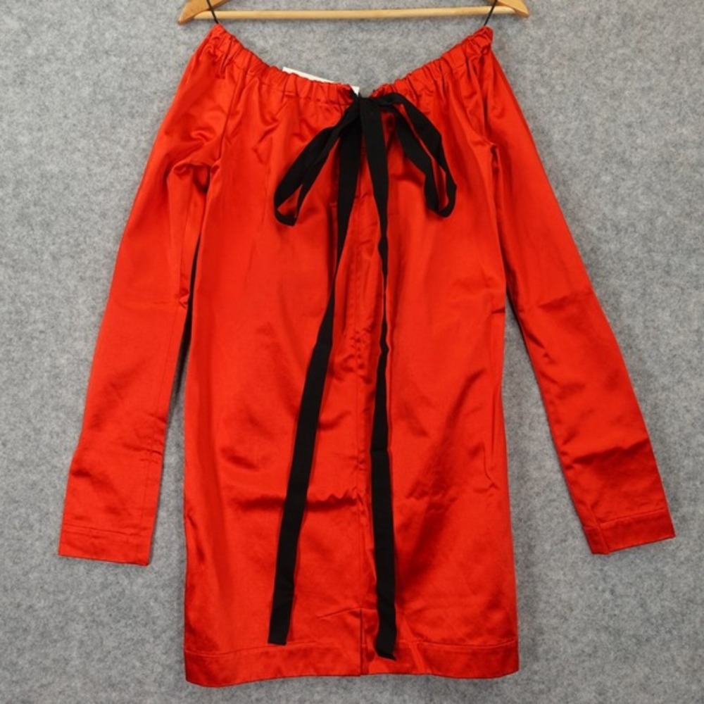 ISA‎ ARFEN Red Cocktail Mini Dress MEDIUM Shift Satin Bow Holiday ITALY NEW $650